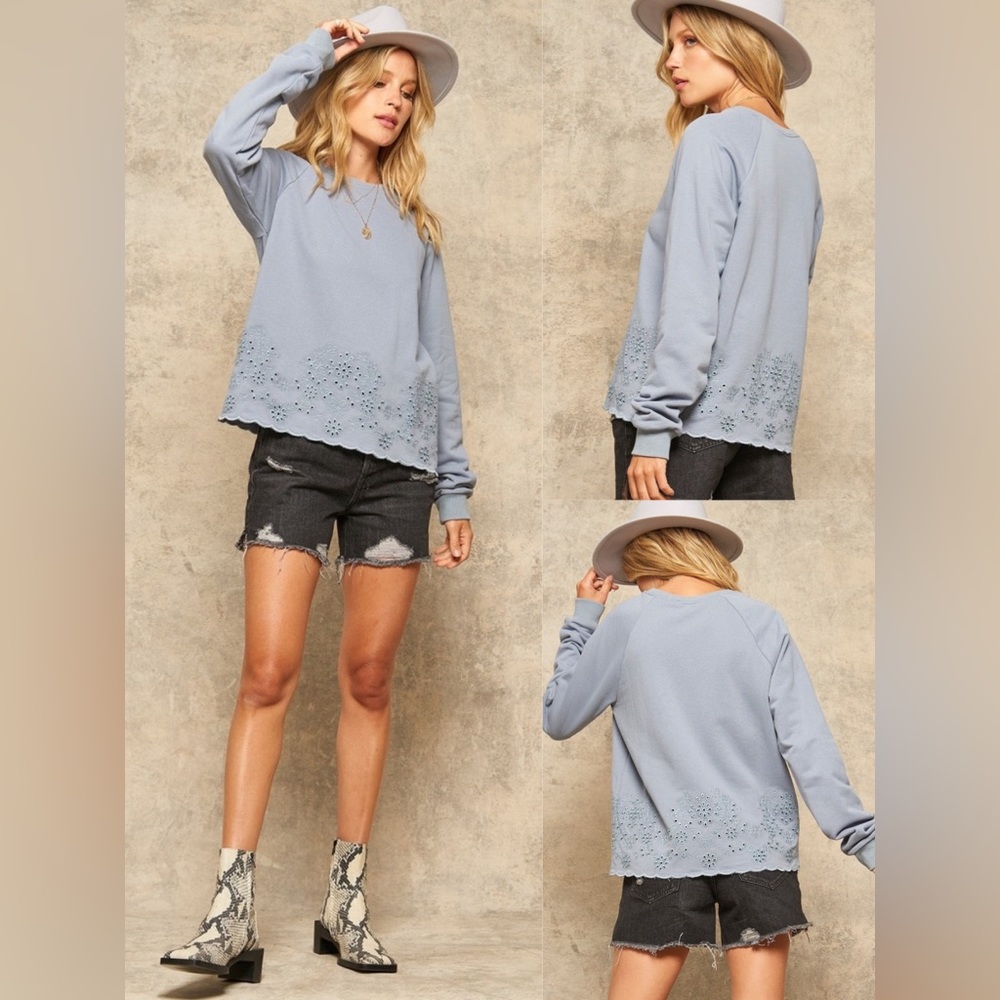 3-Pack Embroidered Eyelet Lace Sweatshirt